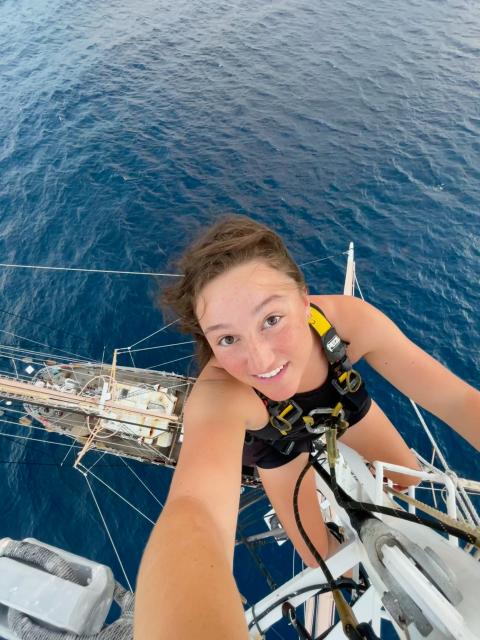 Lila Olson woman on boat mast