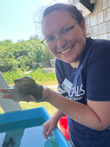 smiling woman holding up sealife